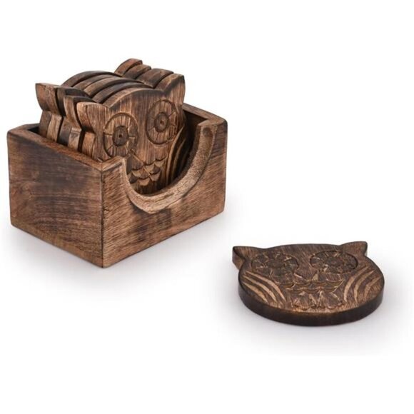 Wooden Crafted Coaster Set of 6 with Coasters Holder for Drink Bar Coaster - Picture 3 of 7